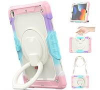 Timecity Étui pour iPad 9e/8e/7ème génération 10,2" (pour iPad 9/8/7) : avec protection solide, protecteur d'écran, poignée, bandoulière, support rotatif à 360°, porte-crayon - Camouflage rose