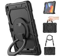 Timecity Étui pour iPad 9e/8e/7ème génération 10,2" (pour iPad 9/8/7) : avec protection solide, protecteur d'écran, poignée, bandoulière, support rotatif à 360°, porte-crayon - Noir