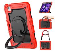 Timecity Étui pour iPad Air 5ème/4ème génération 10,9" (pour iPad Air 5/4) : avec protection solide, protecteur d'écran, poignée, bandoulière, support rotatif à 360°, porte-crayon - Rouge