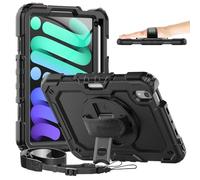 Timecity Étui pour iPad Mini 6 2021, étui pour iPad Mini 6ème génération 8,3", étui de Protection Durable et Robuste avec Protecteur d'écran, Porte-Crayon, Support Rotatif à 360° et dragonne - Noir