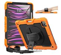 Timecity Étui pour iPad Pro 12,9" 6ème/5e/4e/3ème génération avec Protection d'écran, Sangle de Main/bandoulière, Support Rotatif, Porte-Stylo, Orange