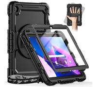 Timecity Étui pour Lenovo M10 Plus 10,6" 3ème génération 2022, TB-125F/TB-128F - Coque de protection avec protecteur d'écran, support pivotant, dragonne et porte-stylo pour un usage quotidien - Noir