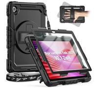 timecity Étui pour Lenovo Tab 10,1" 2025 (TB-311FU/TB-311XU) avec protection d'écran, support rotatif à 360° et dragonne, porte-stylo, bandoulière et protection robuste contre les chutes, noir
