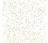 Timeet Papier Peint Autocollant Fleurs Blanches et Dorées Film Adhésif pour Meubles Botanique Texture Imperméable Film Vinyle pour Meubles Cuisine 44CM×3M