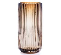 TIMEFOTO Vase à Fleurs Rond épais en Verre soufflé à la Main pour bibliothèque, Table à Manger, Bureau, intérieur, Salle de réunion, Salle de Bain, Maison, Motif à Rayures Vintage, Ambre, 24,6 cm