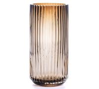 TIMEFOTO Vase à Fleurs Rond épais en Verre soufflé à la Main pour bibliothèque, Table à Manger, Bureau, intérieur, Salle de réunion, Salle de Bain, comptoir, Motif à Rayures Vintage, Ambre, 19 cm