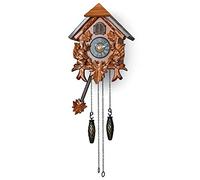 TIMEGEAR Horloge Murale Coucou avec Mode Nuit dans Le Style Allemand Traditionnel avec écureuils sculptés (Cerise)