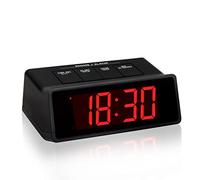 Timegyro Réveil numérique à LED, fonctionne à piles, avec alarme 110 dp, répétition, mode 12/24 heures, luminosité réglable, grand bouton pression pour personnes âgées, adultes (rouge)