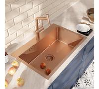 Timeless 55x45x21 cm évier encastrable en inox 304 + mitigeur inox avec douchette extractible, cuivre brossé (TMLKST-5545BCP-M1)