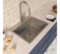 Timeless 55x45x21 cm évier encastrable inox 304 + mitigeur inox avec douchette extractible, gun metal brossé (TMLKST-5545BGM-M2)