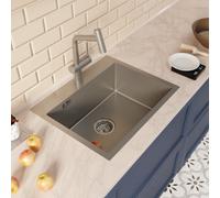 Timeless 55x45x21 cm évier encastrable inox 304 + mitigeur inox avec douchette extractible, gun metal brossé (TMLKST-5545BGM-M1)