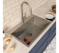 Timeless 68x45x21 cm évier encastrable inox 304 + mitigeur inox avec douchette extractible, gun metal brossé (TMLKST-6845BGM-M2)