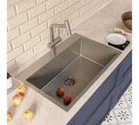 Timeless 68x45x21 cm évier encastrable inox 304 + mitigeur inox avec douchette extractible, gun metal brossé (TMLKST-6845BGM-M1)