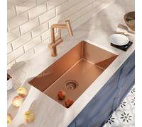 Timeless 68x45x21 cm évier sous plan en inox 304 + mitigeur inox avec douchette extractible, cuivre brossé (TMLKSU-6845BCP-M1)