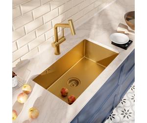 Timeless 68x45x21 cm évier sous plan en inox 304 + mitigeur inox avec douchette extractible, or brossé (TMLKSU-6845BG-M1)