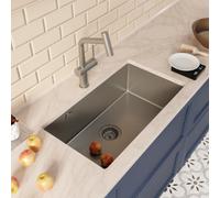 Timeless 68x45x21 cm évier sous plan inox 304 + mitigeur inox avec douchette extractible, gun metal brossé (TMLKSU-6845BGM-M1)
