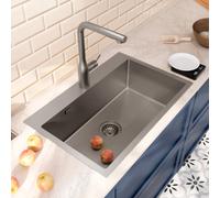 Timeless Évier de cuisine encastrable en inox 304, 68x45x21 cm, 1 bac, Gun Metal brossé PVD