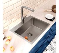 Timeless Évier de cuisine encastrable inox 304, 1 bac, 55x45x21 cm, Gun Metal brossé PVD