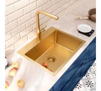 Timeless Évier de cuisine encastrable inox 304, 1 bac , 55x45x21 cm, Or brossé PVD