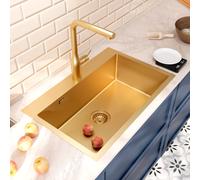 Timeless Évier de cuisine encastrable inox 304, 1 bac , 68x45x21 cm, Or brossé PVD