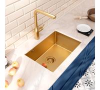 Timeless Évier de cuisine sous plan inox 304, 1 bac , 55x45x21 cm, Or brossé PVD
