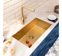 Timeless Évier de cuisine sous plan inox 304, 1 bac , 68x45x21 cm, Or brossé PVD
