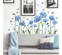 Timelesslong Stickers Muraux Salon Bleu Fleur de Lotus Autocollant Mural Papillon Sticker Mural Fleurs Plantes Décoration Murale pour Salons Chambres Adulte Bureaux Enfants Bébé Pépinière Fenetre