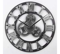 Timelike Grande Horloge Murale silencieuse en métal avec Chiffres Romains pour intérieur/Jardin Argenté