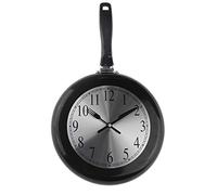 Timelike Horloge murale en métal de 25,4 cm avec poêle à frire, décoration d'intérieur, horloge murale unique sur le thème de la cuisine avec un tournevis (noir)