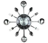 Timelike Horloge murale en métal de 45,7 cm - Couverts de cuisine - Cuillère - Fourchette - Horloge murale créative et moderne - Décoration d'intérieur - Style antique (noir)