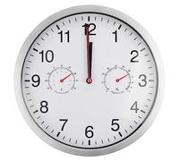 Timelike Horloge murale silencieuse avec affichage de la température et de l'humidité - Moderne - Sans bruit de tic-tac - Cadre en acier inoxydable - Pour cuisine, salon, salle de bain, chambre à