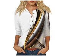 TIMEMEAN Chemise Col V Femme Femme Blouses Top Blanc Manche Longue Femme Top Femme Paillette Blouse Infirmiere Halloween Tshirt Gris Tops D'Été pour Femmes, Manches 3/4 Boutonné, Coupe Ample Top