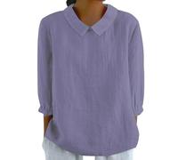 TIMEMEAN Chemise Lin Femme Été Chemise Femme Lin T-Shirts, Tops Et Chemisiers Femme Chemise Baseball Chemise Cowboy Femme Chemisier Femme Grande Taille 56 Chemisier Col Mao pour Femme Violet L