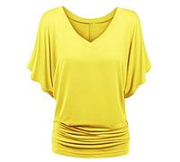 TIMEMEAN Femme Blouses Chemise à Manches Chauve-Souris Et Ourlet Replié Tunique De Couleur Unie à Manches Courtes Et Col en V De Grande Taille