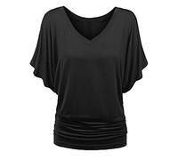TIMEMEAN Femme Blouses Chemise à Manches Chauve-Souris Et Ourlet Replié Tunique De Couleur Unie à Manches Courtes Et Col en V De Grande Taille