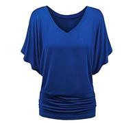 TIMEMEAN Femme Blouses Chemise à Manches Chauve-Souris Et Ourlet Replié Tunique De Couleur Unie à Manches Courtes Et Col en V De Grande Taille