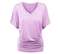 TIMEMEAN Femme Blouses Chemise à Manches Chauve-Souris Et Ourlet Replié Tunique De Couleur Unie à Manches Courtes Et Col en V De Grande Taille