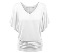 TIMEMEAN Femme Blouses Chemise à Manches Chauve-Souris Et Ourlet Replié Tunique De Couleur Unie à Manches Courtes Et Col en V De Grande Taille