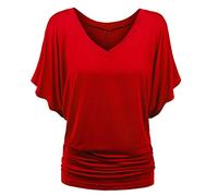 TIMEMEAN Femme Blouses Chemise à Manches Chauve-Souris Et Ourlet Replié Tunique De Couleur Unie à Manches Courtes Et Col en V De Grande Taille