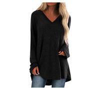 TIMEMEAN Femme Tunique Grande Taille Couleur Unie T-Shirts Décontracté Ample à Manches Longues Col en V Plaine Longue Tunique Blouse