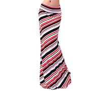 TIMEMEAN Femmes Décontracté Rayé Taille élastique Moulante Crayon Jupe Longue Taille Haute Extensible Enveloppement Midi Genou Longueur Jupes