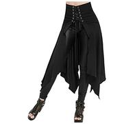 TIMEMEAN Femmes Jupe Steampunk Gothique à Lacets Jupes Pirates Asymétriques Hautes Basses Victoriennes Rétro, #01noir, L, (TIMEMEANjupe5584)