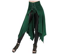TIMEMEAN Femmes Jupe Steampunk Gothique à Lacets Jupes Pirates Asymétriques Hautes Basses Victoriennes Rétro TIMEMEANjupe5584, #02vert, XL
