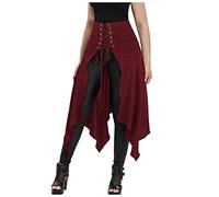 TIMEMEAN Femmes Jupe Steampunk Gothique à Lacets Jupes Pirates Asymétriques Hautes Basses Victoriennes Rétro TIMEMEANjupe5584, #03du Vin, L