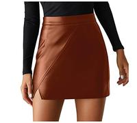 TIMEMEAN Femmes Mini Jupe Courte en Cuir PU Jupes Moulantes Moulantes De Hanche De Crayon De Partie De Couleur Unie De Taille Haute