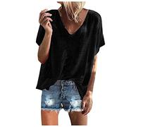 TIMEMEAN Haut pour Femme Chemise à Manches Courtes Couleur Bonbon Tendance Shirt Basique Décontracté Ample à Col en V Et épaules Tombantes De Grande Taille