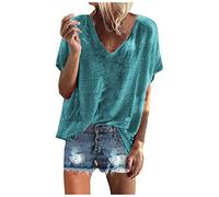 TIMEMEAN Haut pour Femme Chemise à Manches Courtes Couleur Bonbon Tendance Shirt Basique Décontracté Ample à Col en V Et épaules Tombantes De Grande Taille