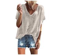 TIMEMEAN Haut pour Femme Chemise à Manches Courtes Couleur Bonbon Tendance Shirt Basique Décontracté Ample à Col en V Et épaules Tombantes De Grande Taille