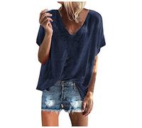 TIMEMEAN Haut pour Femme Chemise à Manches Courtes Couleur Bonbon Tendance Shirt Basique Décontracté Ample à Col en V Et épaules Tombantes De Grande Taille