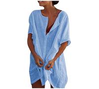 TIMEMEAN Haut pour Femme T-Shirts en Coton Et Lin De Grande Taille De Couleur Unie Tops Décontractés à Manches Courtes Et Col en V
